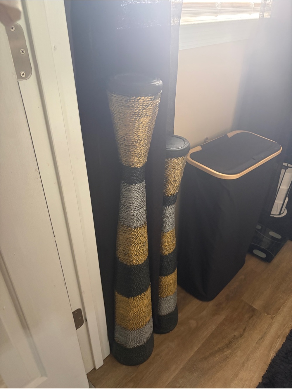 Striped wicker Decorative Floor candle holders – Black, Gold, Gray
29” and 32”